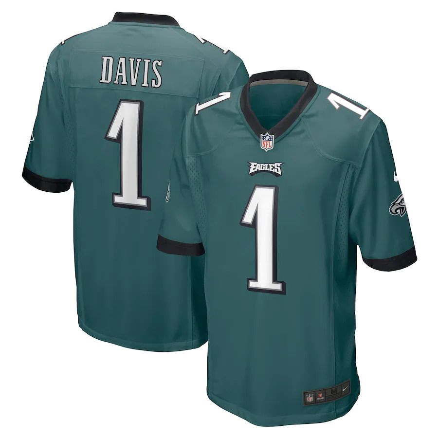 Men Philadelphia Eagles #1 Jordan Davis Nike Midnight Green 2022 NFL Draft First Round Pick Game Jersey